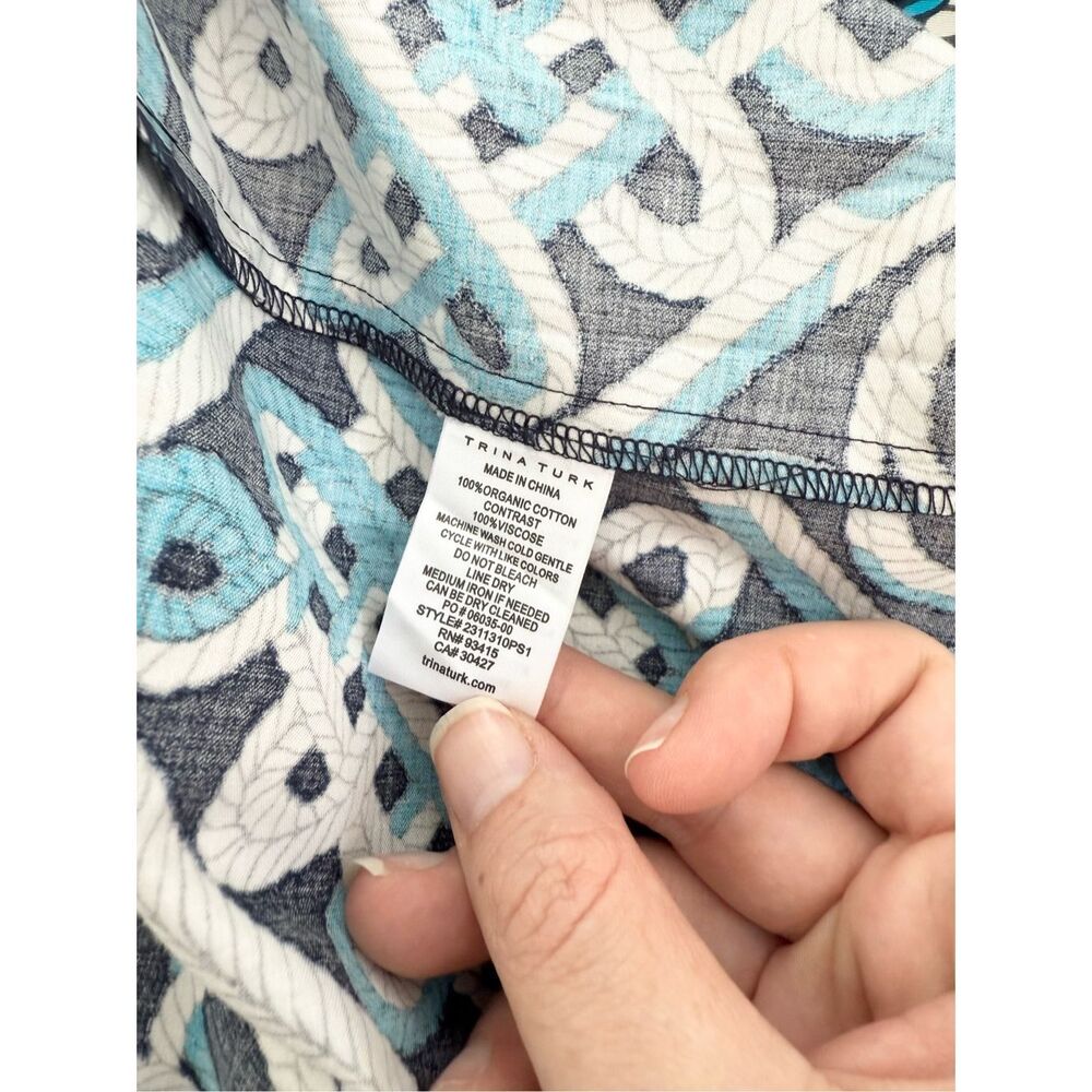 Trina Turk Womens Blue Button Front Sash Tie Annabel Shirt Dress Large NWT - Picture 5 of 5